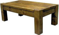 Chunky style real solid wood rustic plank pine coffee table